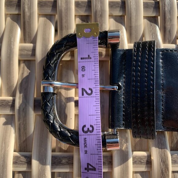 Black Braided Faux Leather Elastic Back Wide Statement Cinch Belt - Picture 10 of 10